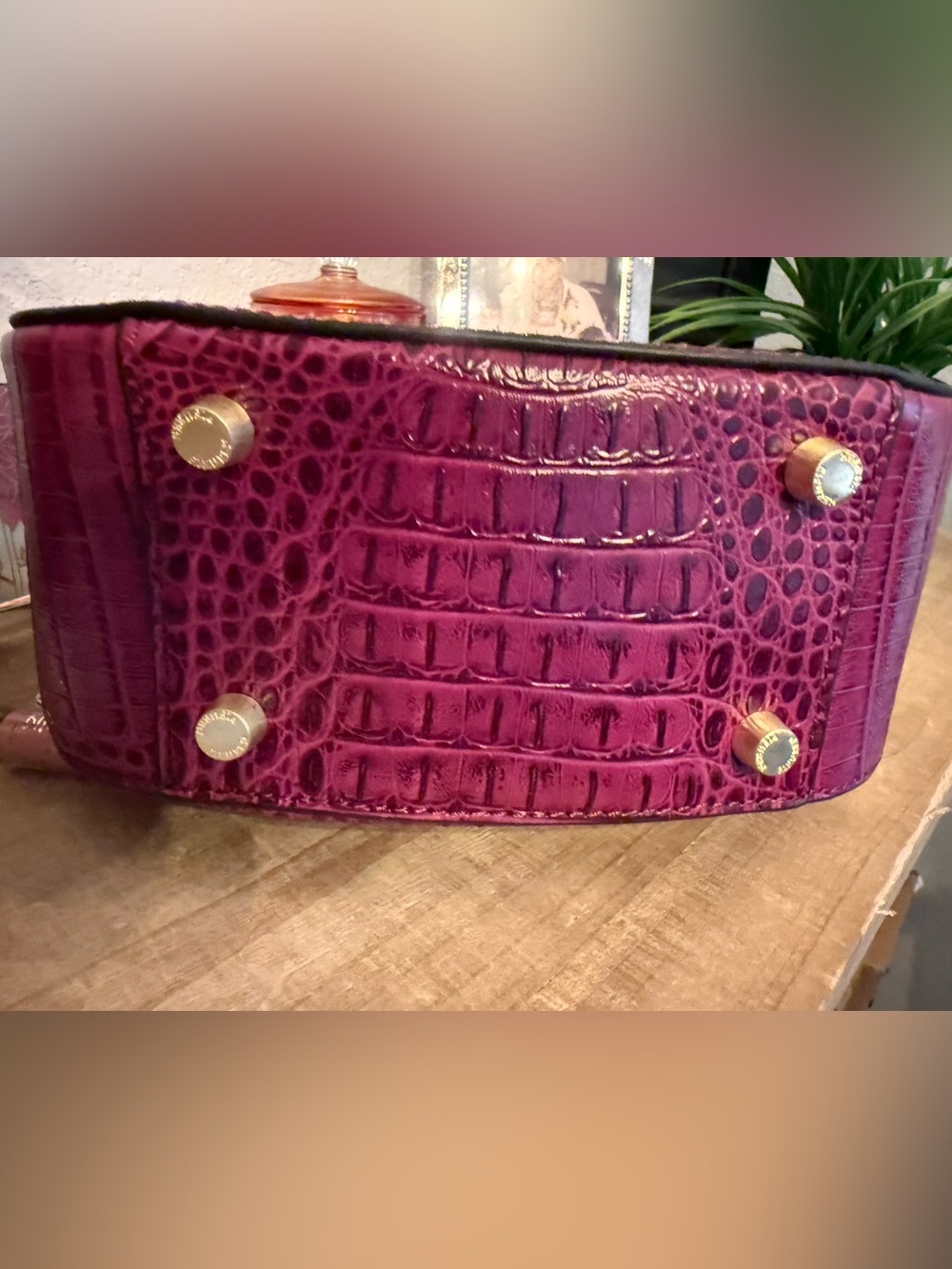 Pifuren Croc Embossed Plum Leather Saddle Crossbody Satchel - Picture 10 of 10
